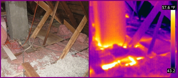 Buhardilla: fotografía y termografía infrarroja con escala de temperatura